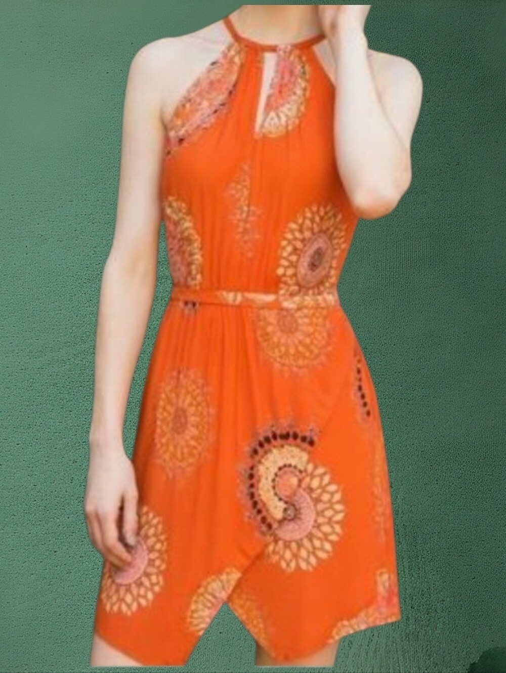 Floreat Livia Anthropologie Halter Dress‎ Womens 0 Orange Tulip Hem Retro Boho